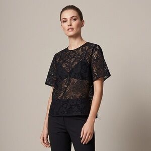 Rag & Bone New York Black Lace Short Sleeve Blouse - Size M